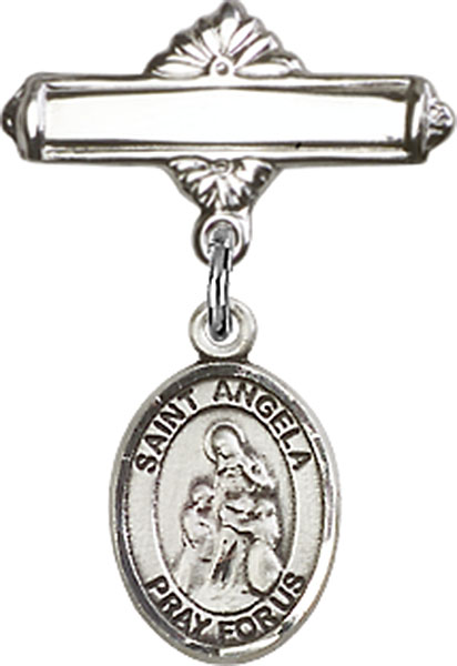Personalized Baby Badge - Engraved Badge Pin with St. Angela Merici Charm