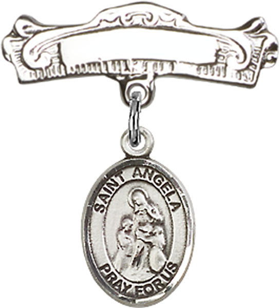 Personalized Baby Badge - Engraved Badge Pin with St. Angela Merici Charm