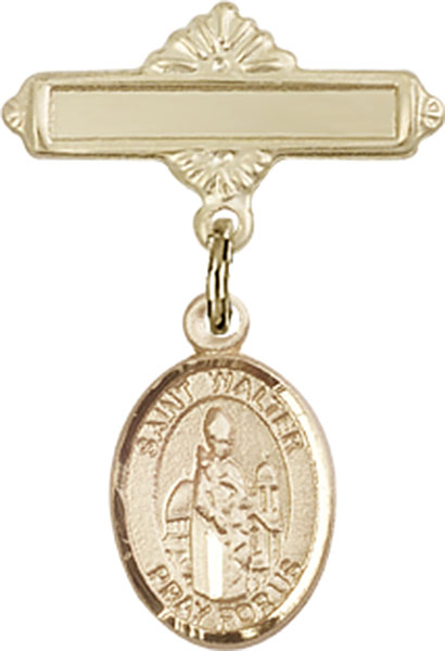 Personalized Baby Badge - Engraved Badge Pin with St. Walter of Pontoise Charm