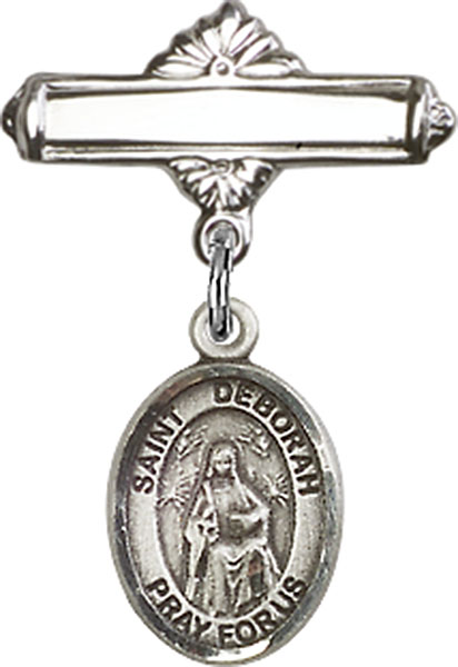 Personalized Baby Badge - Engraved Badge Pin with St. Deborah Charm