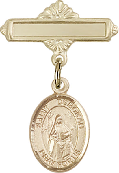 Personalized Baby Badge - Engraved Badge Pin with St. Deborah Charm