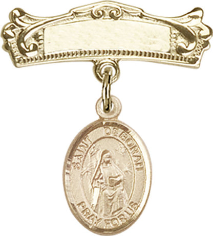 Personalized Baby Badge - Engraved Badge Pin with St. Deborah Charm