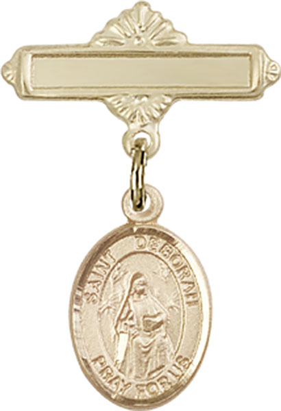 Personalized Baby Badge - Engraved Badge Pin with St. Deborah Charm