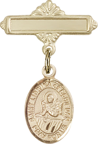 Personalized Baby Badge - Engraved Badge Pin with St. Lidwina of Schiedam Charm