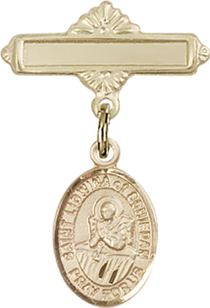 Personalized Baby Badge - Engraved Badge Pin with St. Lidwina of Schiedam Charm