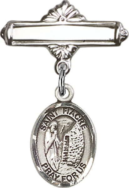 Personalized Baby Badge - Engraved Badge Pin with St. Fiacre Charm