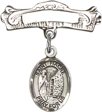 Personalized Baby Badge - Engraved Badge Pin with St. Fiacre Charm