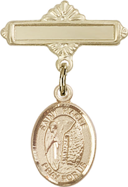Personalized Baby Badge - Engraved Badge Pin with St. Fiacre Charm