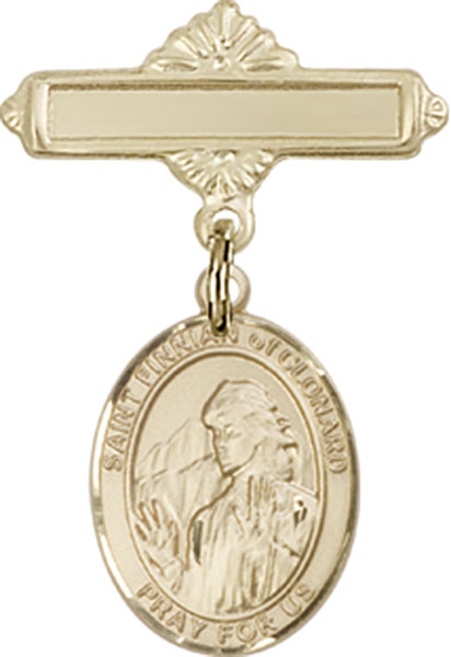 Personalized Baby Badge - Engraved Badge Pin with St. Finnian of Clonard Charm