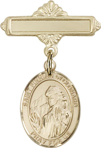 Personalized Baby Badge - Engraved Badge Pin with St. Finnian of Clonard Charm