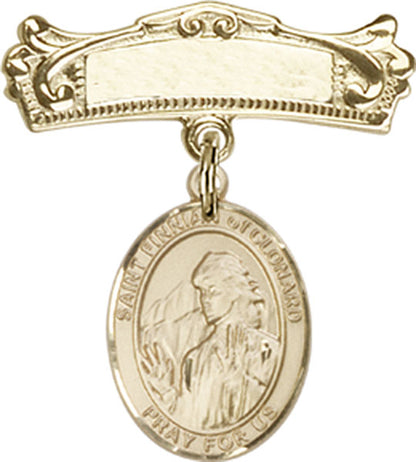 Personalized Baby Badge - Engraved Badge Pin with St. Finnian of Clonard Charm