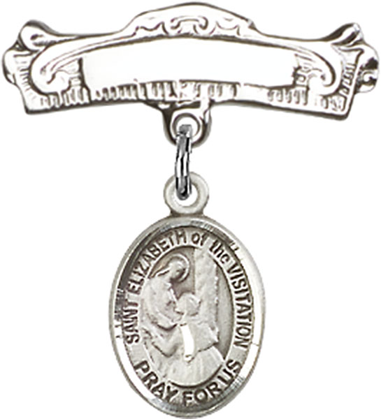 Personalized Baby Badge - Engraved Badge Pin with St. Elizabeth of the Visitation Charm