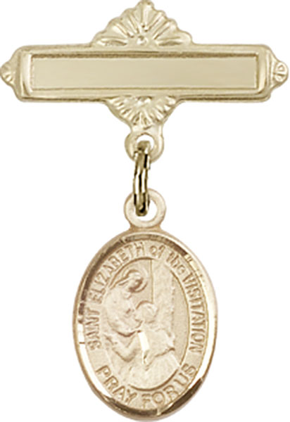 Personalized Baby Badge - Engraved Badge Pin with St. Elizabeth of the Visitation Charm