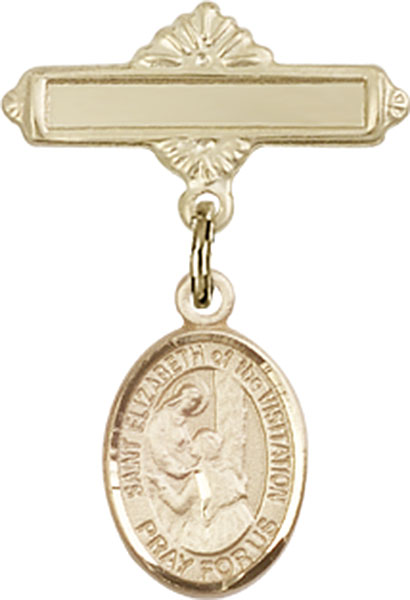 Personalized Baby Badge - Engraved Badge Pin with St. Elizabeth of the Visitation Charm