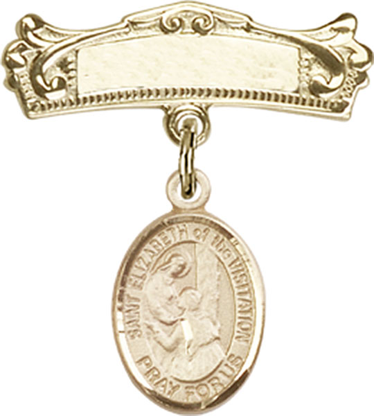 Personalized Baby Badge - Engraved Badge Pin with St. Elizabeth of the Visitation Charm