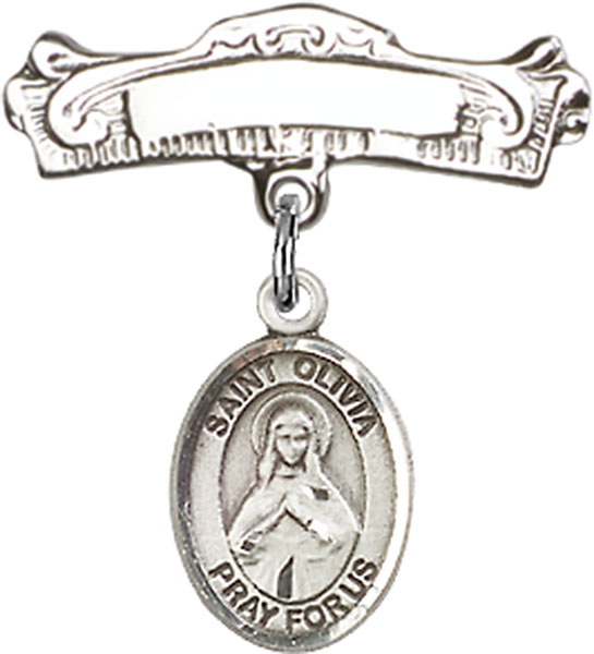 Personalized Baby Badge - Engraved Badge Pin with St. Olivia Charm
