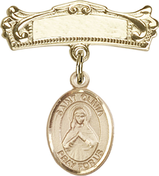 Personalized Baby Badge - Engraved Badge Pin with St. Olivia Charm