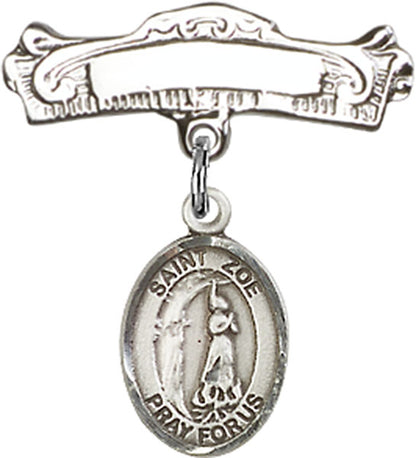 Personalized Baby Badge - Engraved Badge Pin with St. Zoe of Rome Charm