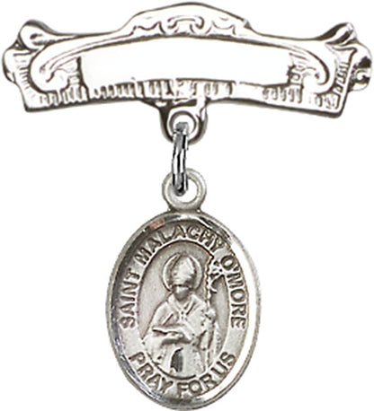 Personalized Baby Badge - Engraved Badge Pin with St. Malachy O'More Charm