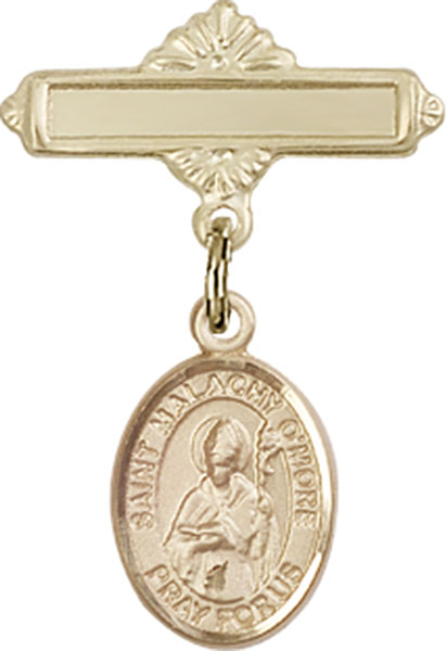 Personalized Baby Badge - Engraved Badge Pin with St. Malachy O'More Charm