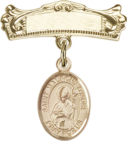 Personalized Baby Badge - Engraved Badge Pin with St. Malachy O'More Charm