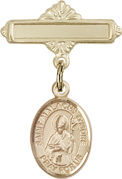 Personalized Baby Badge - Engraved Badge Pin with St. Malachy O'More Charm
