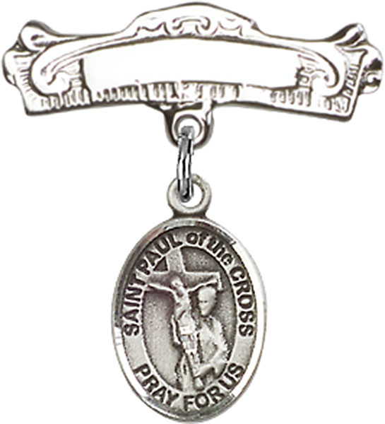 Personalized Baby Badge - Engraved Badge Pin with St. Paul of the Cross Charm