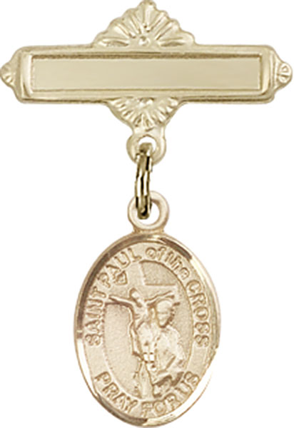 Personalized Baby Badge - Engraved Badge Pin with St. Paul of the Cross Charm