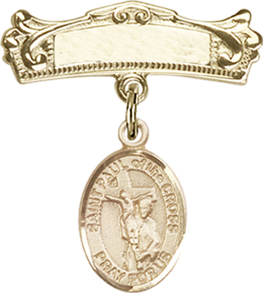 Personalized Baby Badge - Engraved Badge Pin with St. Paul of the Cross Charm