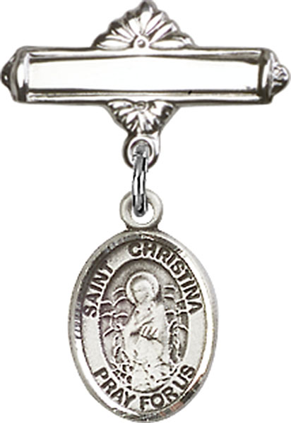 Personalized Baby Badge - Engraved Badge Pin with St. Christina the Astonishing Charm