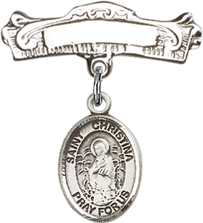 Personalized Baby Badge - Engraved Badge Pin with St. Christina the Astonishing Charm