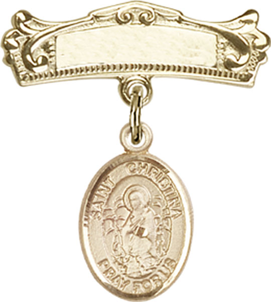 Personalized Baby Badge - Engraved Badge Pin with St. Christina the Astonishing Charm