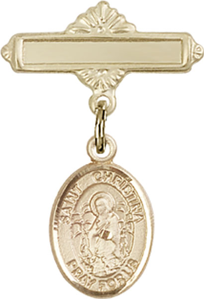 Personalized Baby Badge - Engraved Badge Pin with St. Christina the Astonishing Charm