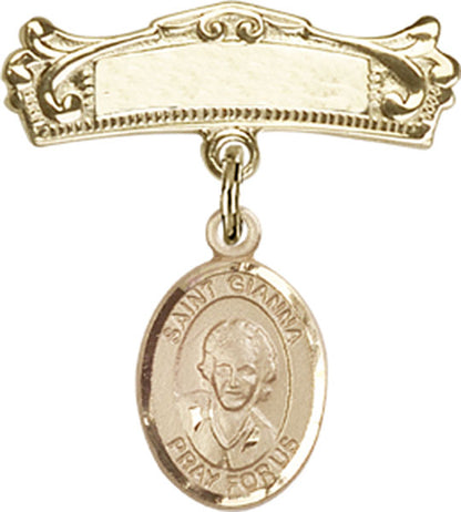 Personalized Baby Badge - Engraved Badge Pin with St. Gianna Beretta Molla Charm