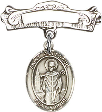 Personalized Baby Badge - Engraved Badge Pin with St. Wolfgang Charm