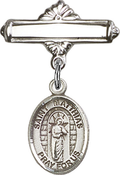 Personalized Baby Badge - Engraved Badge Pin with St. Matthias the Apostle Charm
