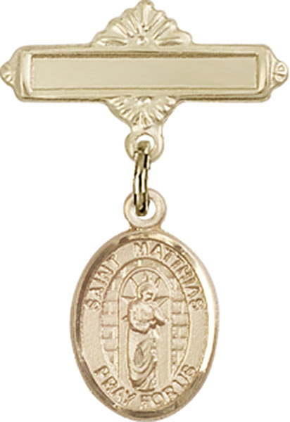 Personalized Baby Badge - Engraved Badge Pin with St. Matthias the Apostle Charm