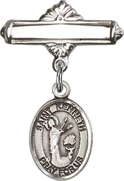 Personalized Baby Badge - Engraved Badge Pin with St. Kenneth Charm