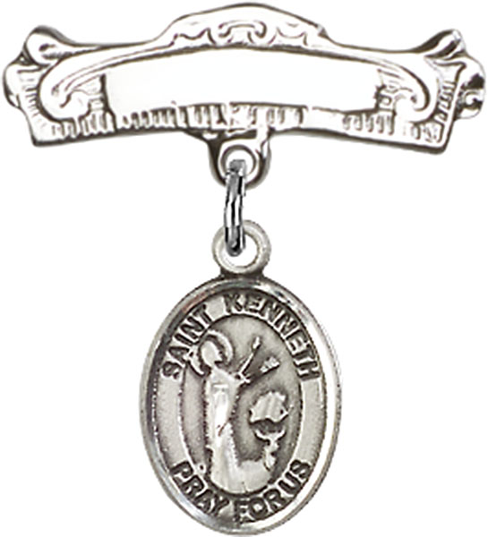 Personalized Baby Badge - Engraved Badge Pin with St. Kenneth Charm