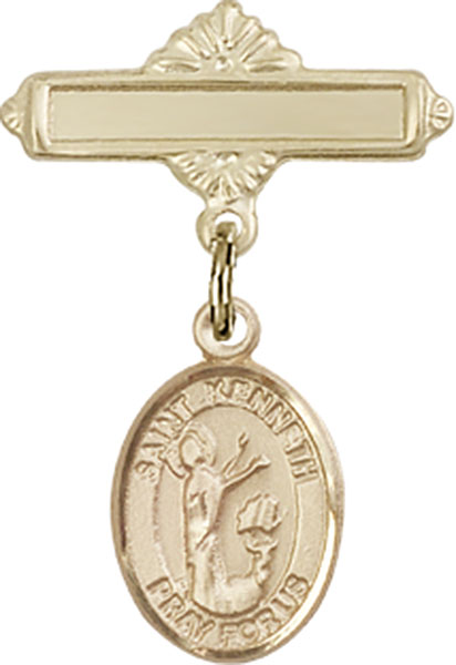 Personalized Baby Badge - Engraved Badge Pin with St. Kenneth Charm