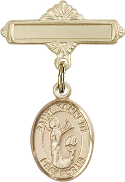 Personalized Baby Badge - Engraved Badge Pin with St. Kenneth Charm