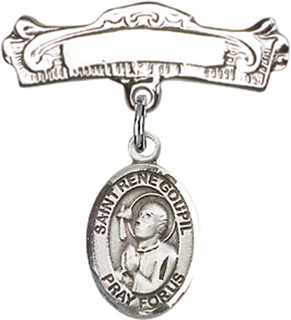 Personalized Baby Badge - Engraved Badge Pin with St. Rene Goupil Charm