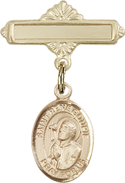 Personalized Baby Badge - Engraved Badge Pin with St. Rene Goupil Charm