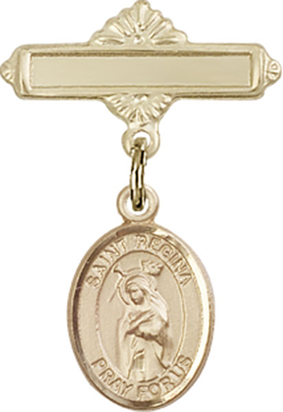 Personalized Baby Badge - Engraved Badge Pin with St. Regina Charm