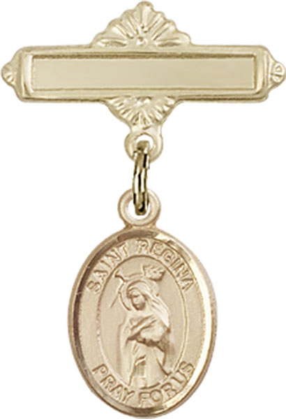 Personalized Baby Badge - Engraved Badge Pin with St. Regina Charm