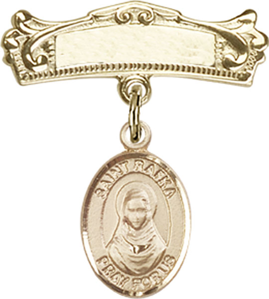 Personalized Baby Badge - Engraved Badge Pin with St. Rafka Charm
