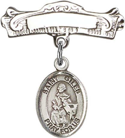 Personalized Baby Badge - Engraved Badge Pin with St. Giles Charm