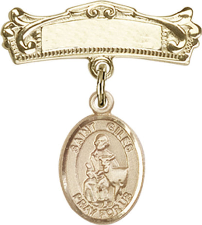 Personalized Baby Badge - Engraved Badge Pin with St. Giles Charm