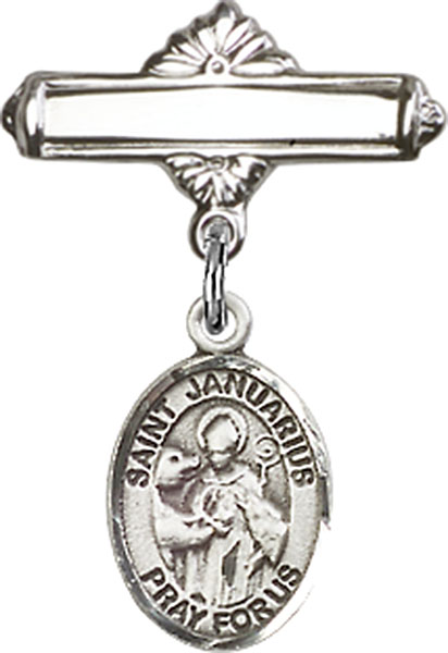 Personalized Baby Badge - Engraved Badge Pin with St. Januarius Charm