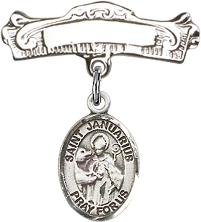 Personalized Baby Badge - Engraved Badge Pin with St. Januarius Charm